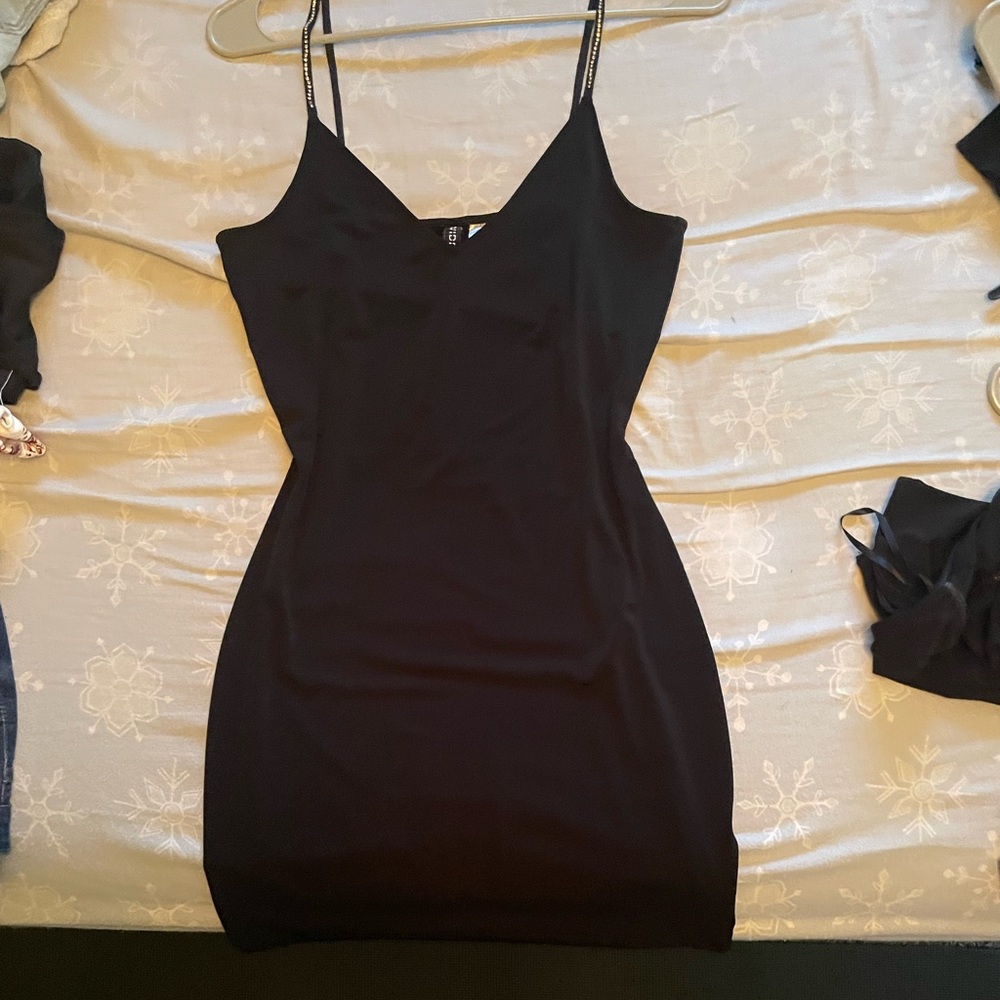 Divided black dress rhinestone straps size small
